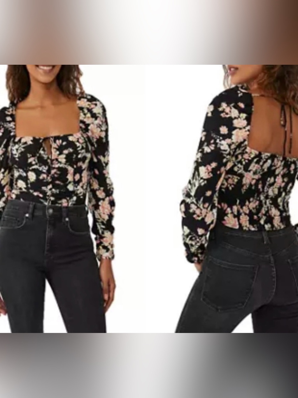 Free People Floral Black Long-Sleeve Blouse, Size: L Women’s, NWT
